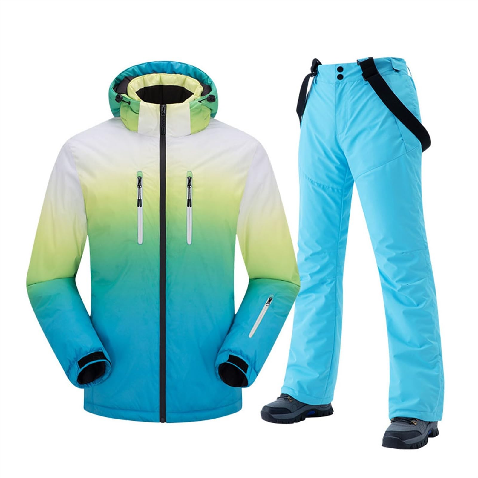 Wygwlg Completo Da Sci Da Uomo In Due Pezzi, Set Giacca E Pantaloni Da Sci Con Cappuccio Con Colori Sfumati Caldi Invernali Da Uomo, Snowboard Impermeabile Cappuccio Antivento Impermeabile