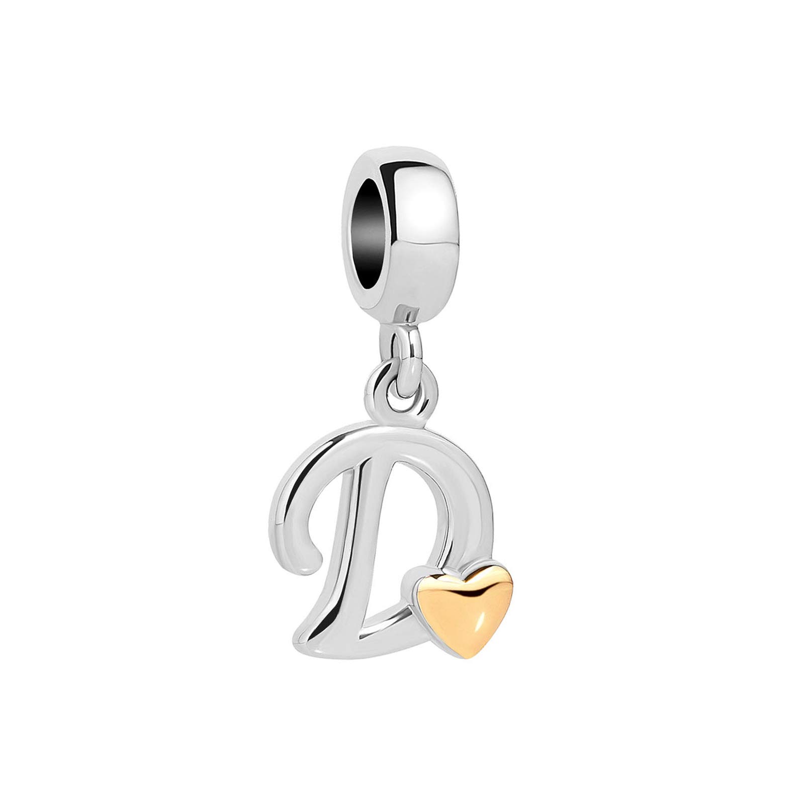 MiiFortA to Z Initial Letter Name Charm fits Pandora Bracelets for Women Family Alphabet Gold Heart Christmas Birthday