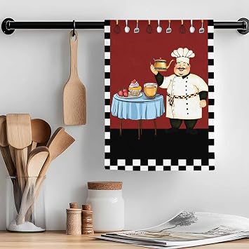 Teamery Kitchen Towel, Cheerful Fat Chef Towel, Dish Towels Kitchens Accessories, Microfiber Cleaning Cloth Kitchens Decor Hand Towels for Kitchen, Absorbent Wash Cloths 4-Pack