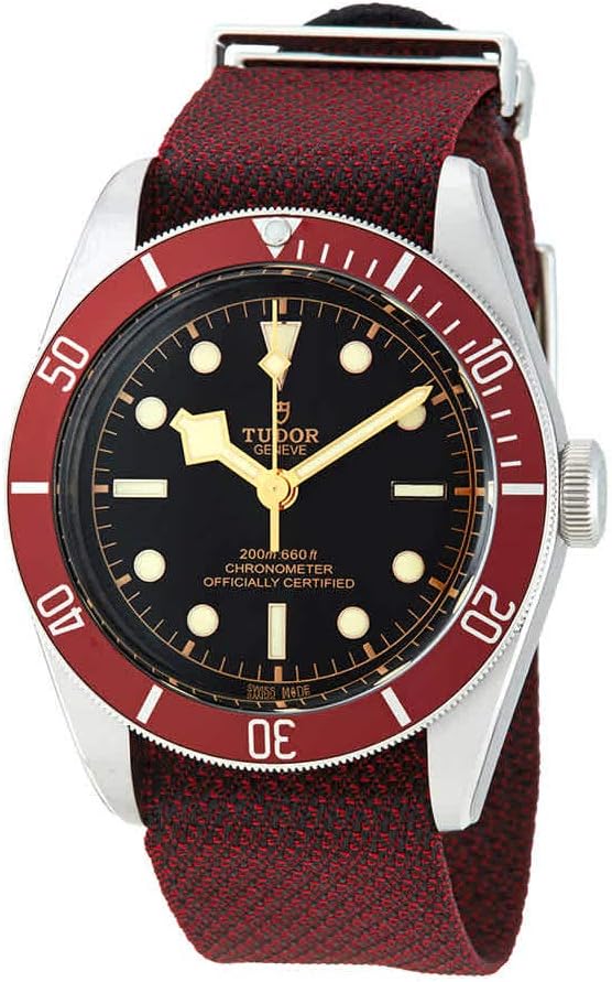 Tudor Heritage Black Bay Steel Case on Burgundy Fabric Strap