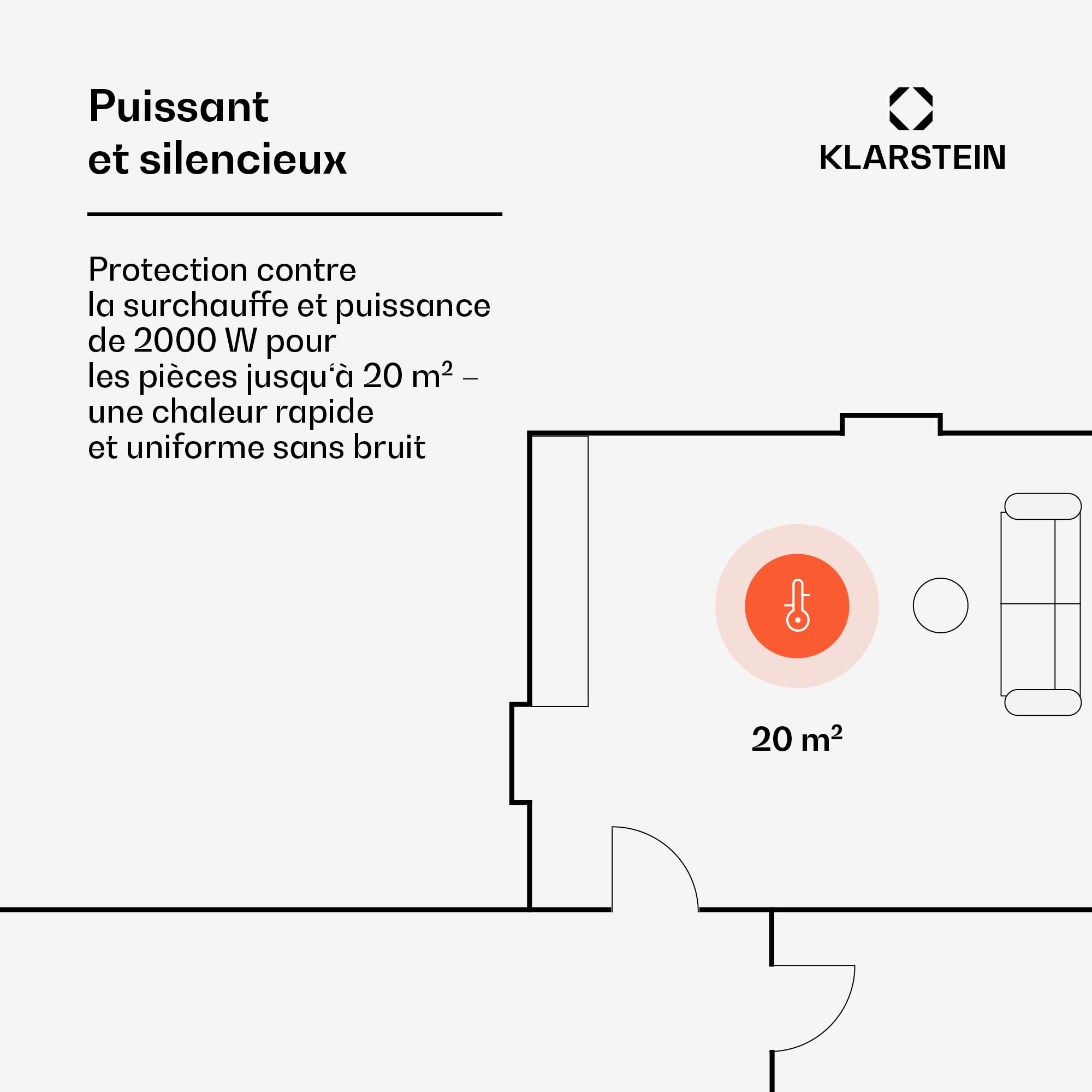 Klarstein Radiateur Electrique Mobile, Chauffage Electrique Mural Intelligent 2000W à Faible Consommation d'Energie pour Maison, Salle de Bain, Silencieux,Thermostat, Roulettes