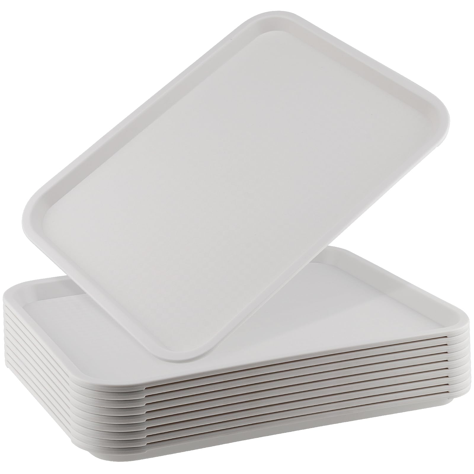 ZOENHOU 10 Pack 14 x 10 Inch Fast Food Tray, 35 x 27cm Rectangular Plastic Restaurant Serving Tray, Plastic Food Trays for Serving Food, White
