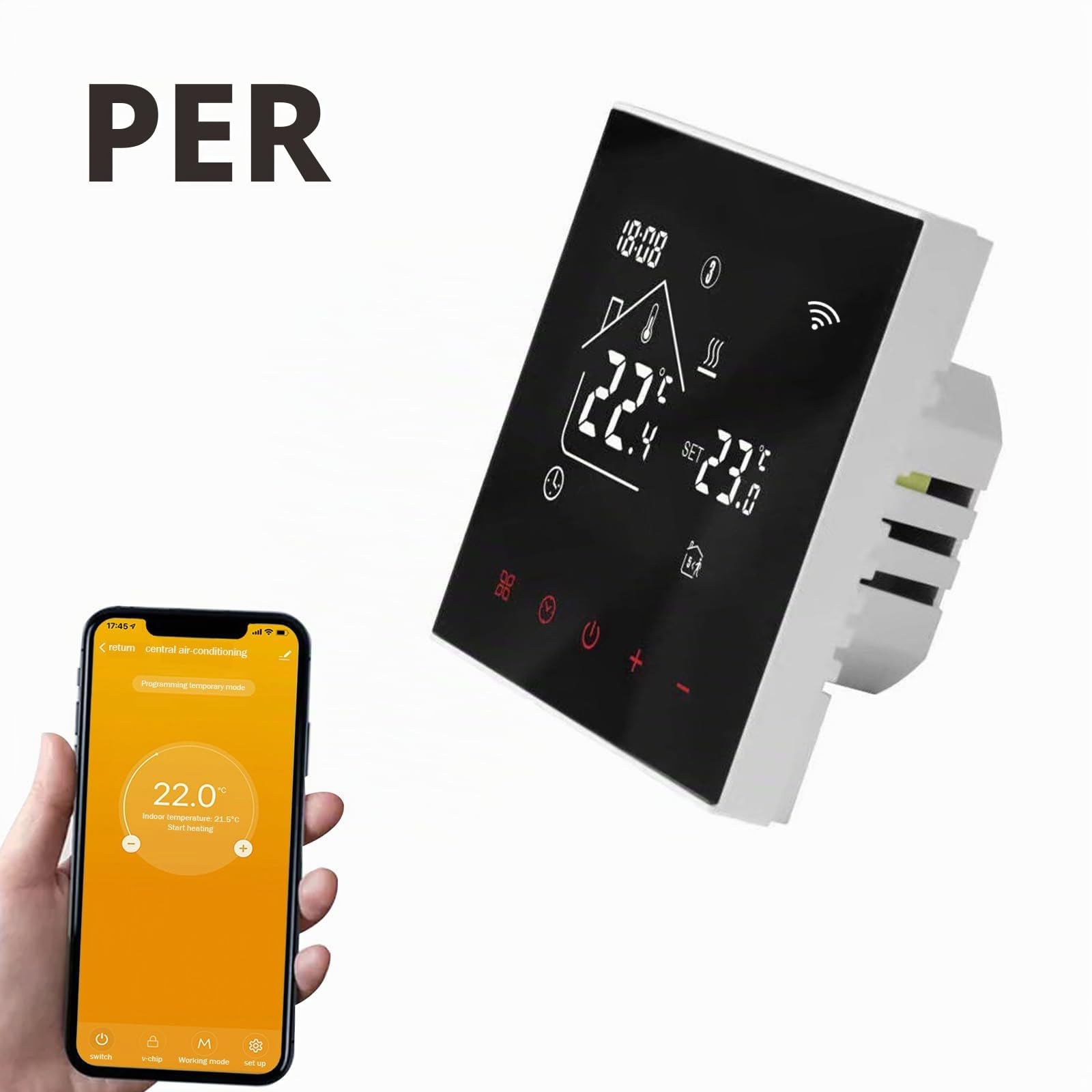 Tuya WiFi Termostato per riscaldamento a pavimento, con display a LED, touch screen, termostato digitale, compatibile con Alexa, Google Home (nero, acqua e riscaldamento a pavimento 3A)