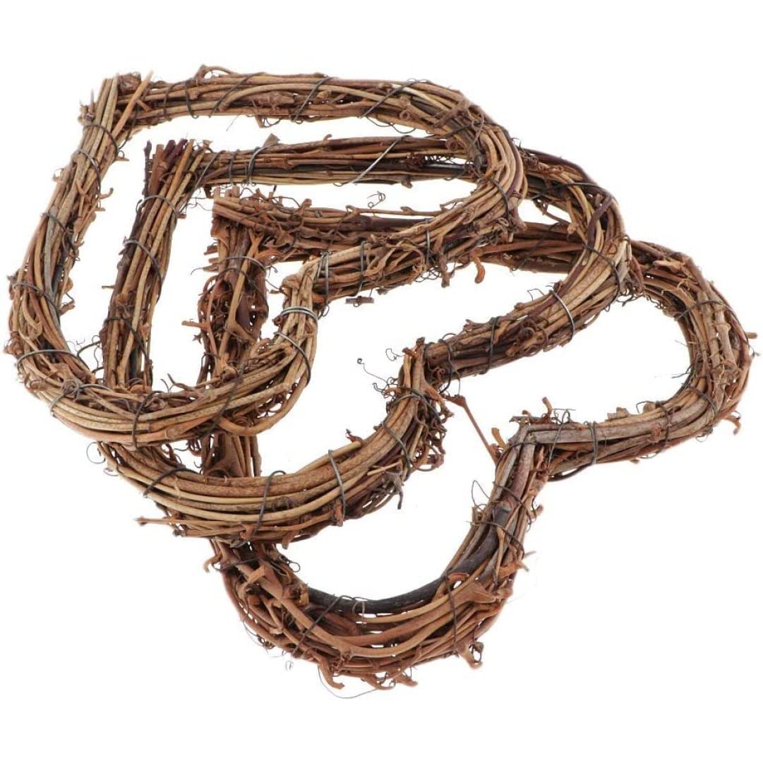 Natural Rattan Heart Wreath - Rustic Wicker Wall Decor for Wedding & Front Door Display, 15CM 3PCS Holiday Party Supplies