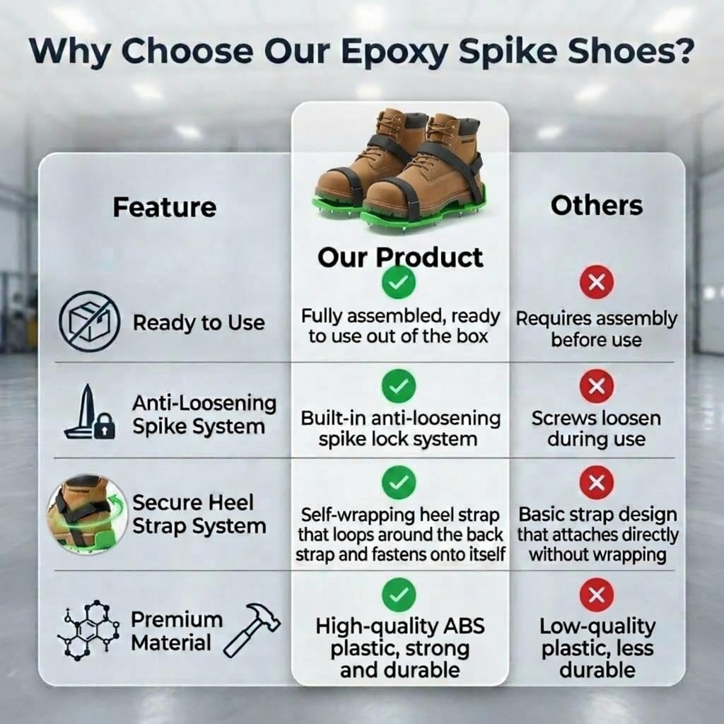 Premium Epoxy Shoes with 9-inch Spiked Roller, Floor, Fully Assembled gunite 3/4" Short Spikes for Garage Floor, Overlays, Cover Installation, One Size Fits Most
