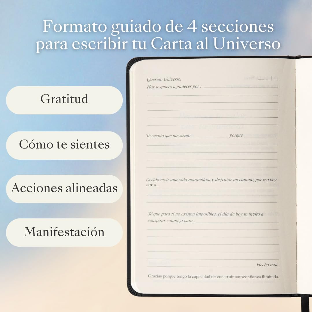 Letters to the Universe™ - Diario diario de gratitud de 115 páginas para mujeres y hombres, diario de gratitud y manifestación, diario guiado simple para el bienestar, regalo espiritual reflexivo,