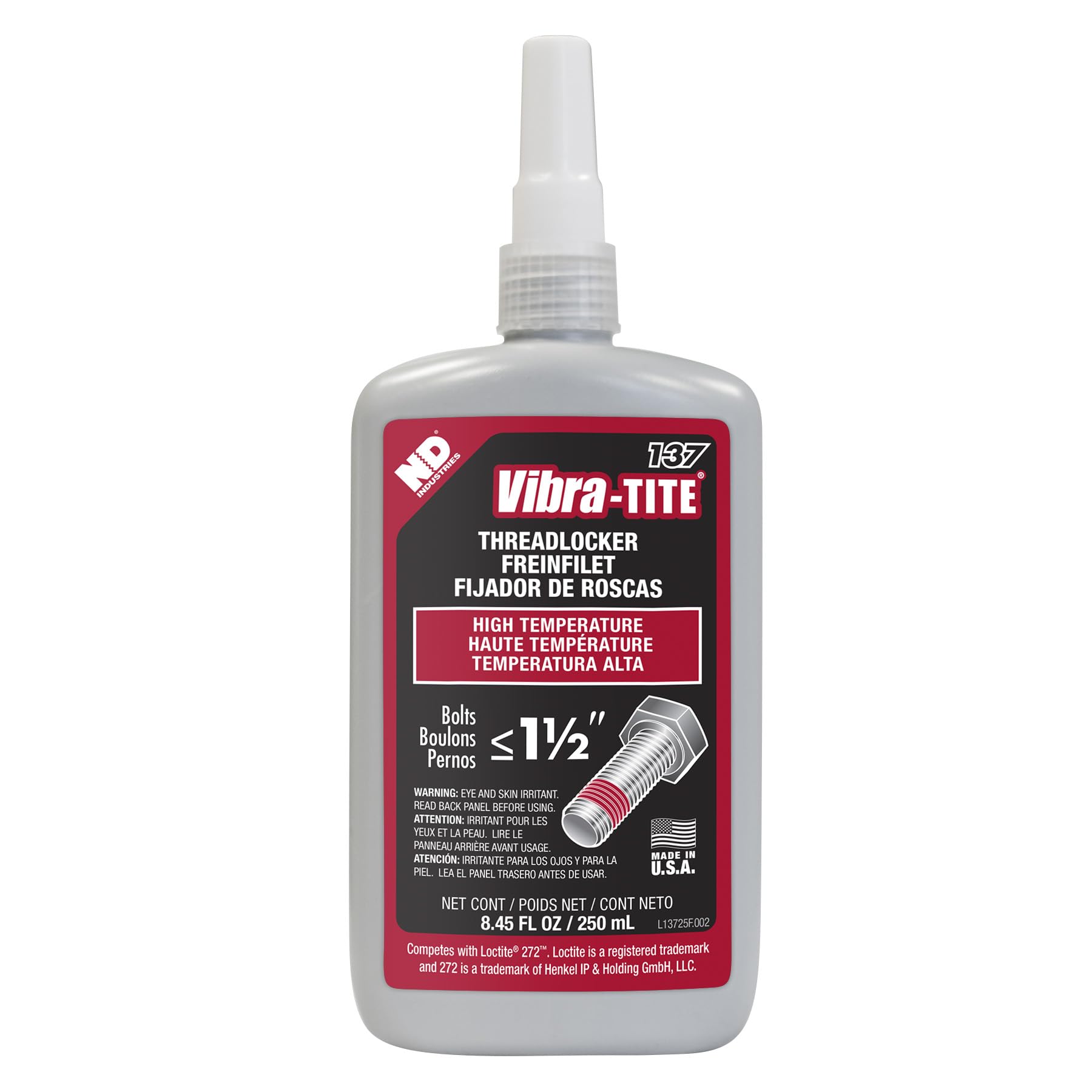Vibra-Tite 137, High Strength High Temp Threadlocker, 250ml Bottle 418152