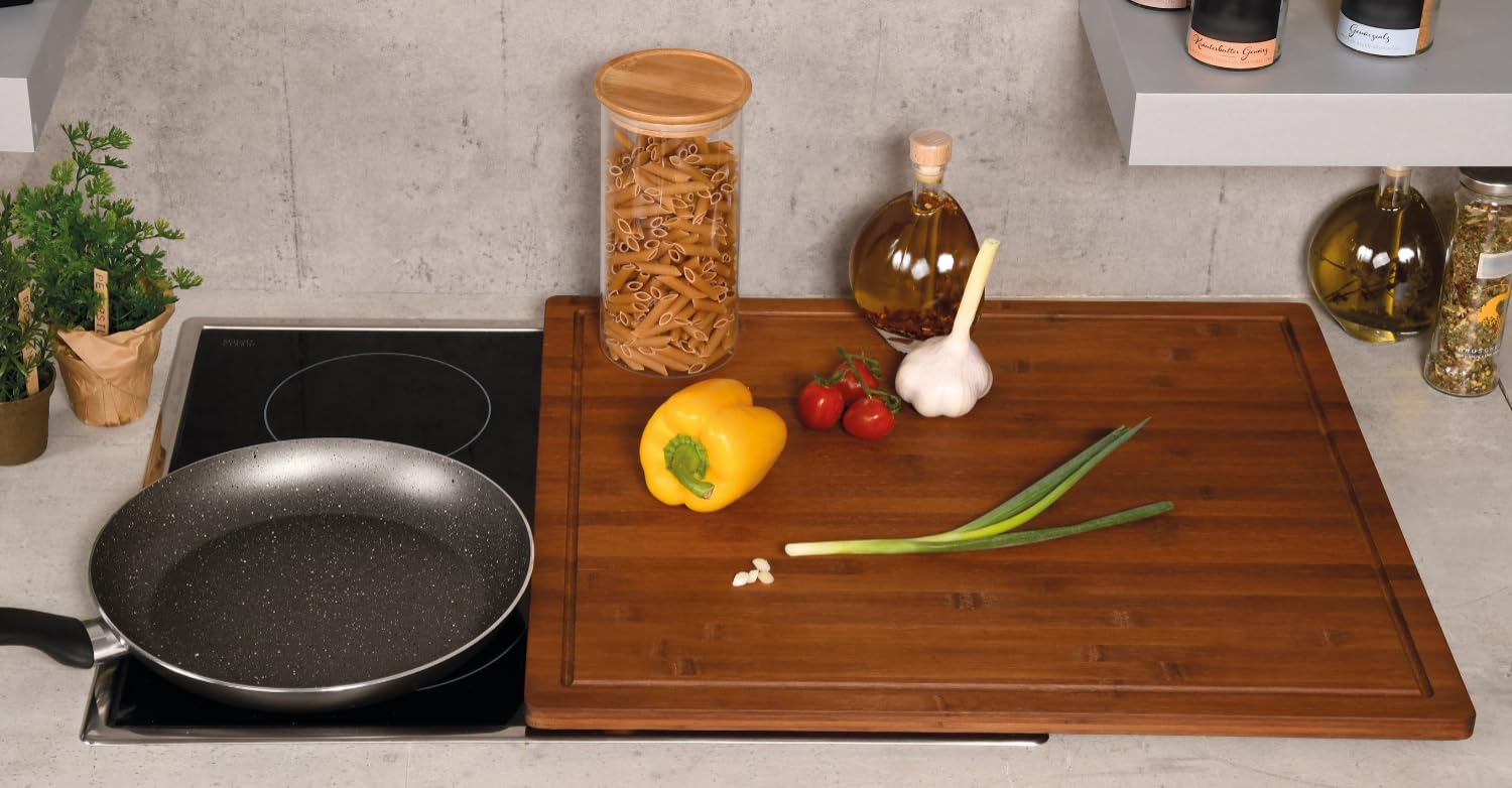 Kesper | Plaque de protection pour cuisinière, matériau : bambou, dimensions : 56 x 50 cm, hauteur : 4 cm (pieds inclus) couleur : marron | 59599 13