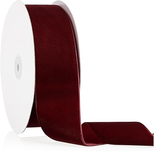 Cinta de terciopelo de 20 yardas para decoración de corona de árbol de Navidad, manualidades, adornos para envolver regalos y hacer lazos (borgoña,