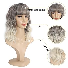 Ucubb Short Curly Wigs with Bangs for Women 14 Inches Wavy Bob Wig Synthetic Heat Resistant Fiber Wigs (RT6/10/613)