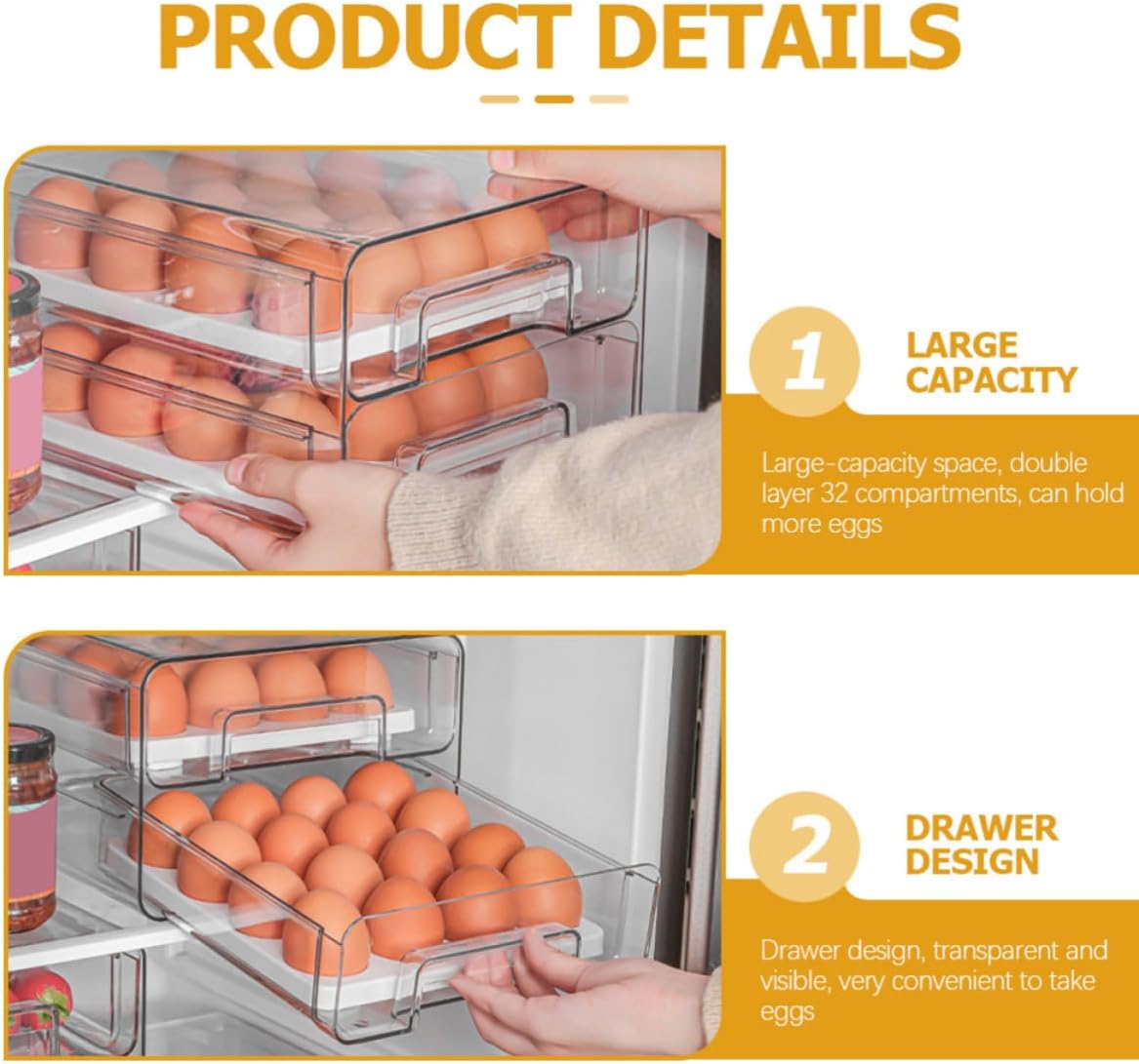 Egg Storage Drawer Box Double Layer with 32 Compartments