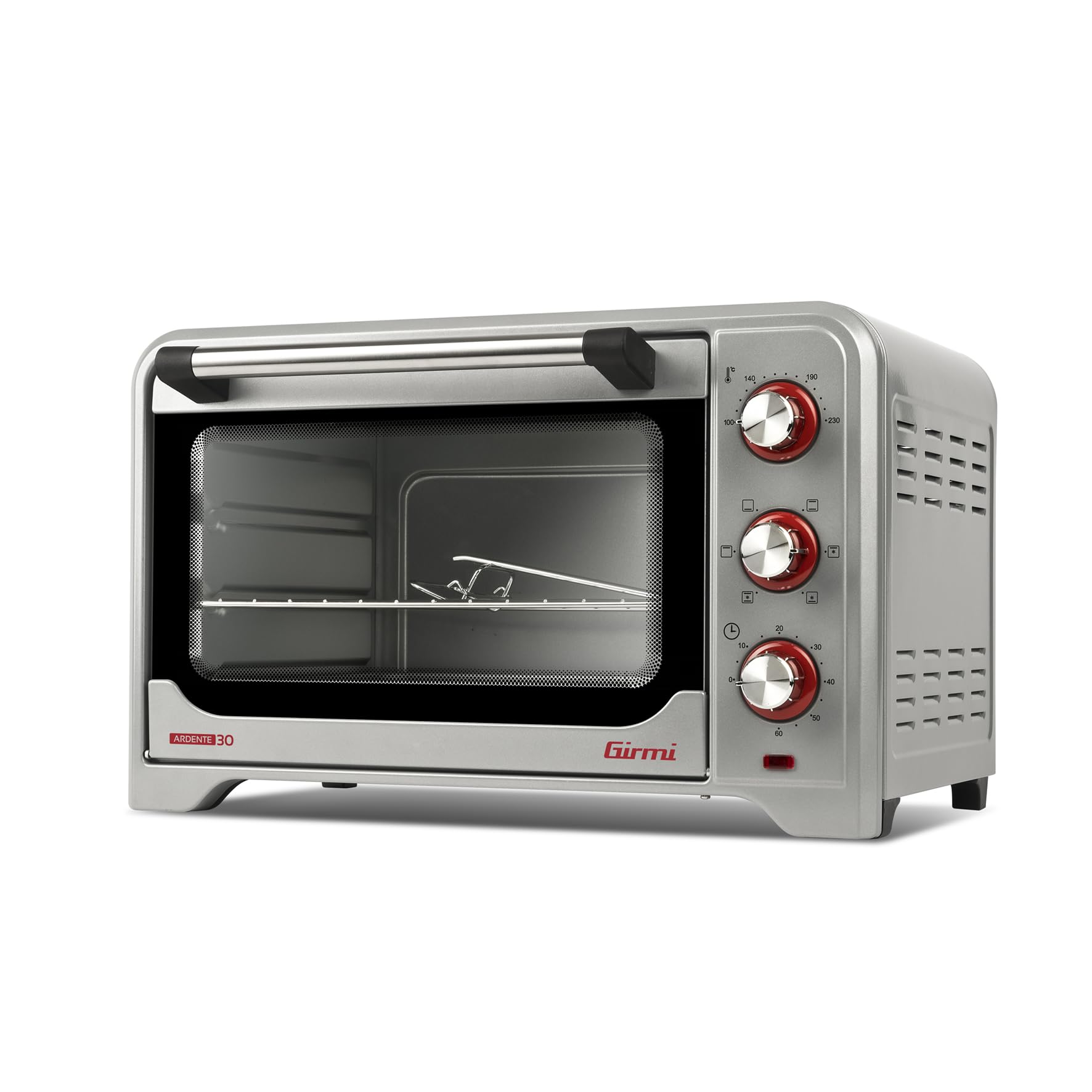 Girmi FE30 piekarnik elektryczny, 1600 W, wentylacja, światło wewnętrzne, timer, regulowany termostat 230°, 4 rezystory grzewcze, grill ze stali nierdzewnej, akcesoria w zestawie, srebrny