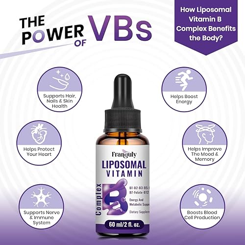 Miniatura 5 de Gotas líquidas de complejo de vitamina B liposomal para una mejor absorción, suplemento vitamínico sublingual de complejo B con B12, B1, B2, B3, B5,