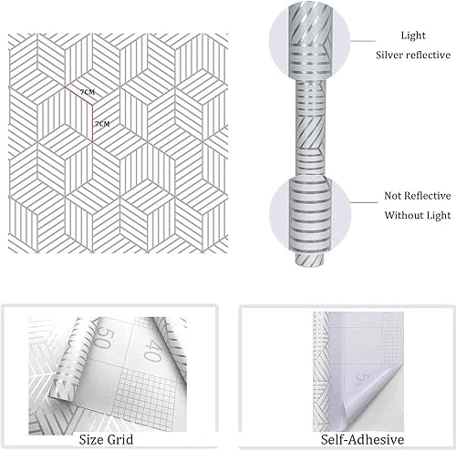 Miniatura 4 de Papel tapiz geométrico autoadhesivo de 17.7 pulgadas x 32.8 pies, papel de contacto autoadhesivo para cocina, encimera, gabinete, muebles,