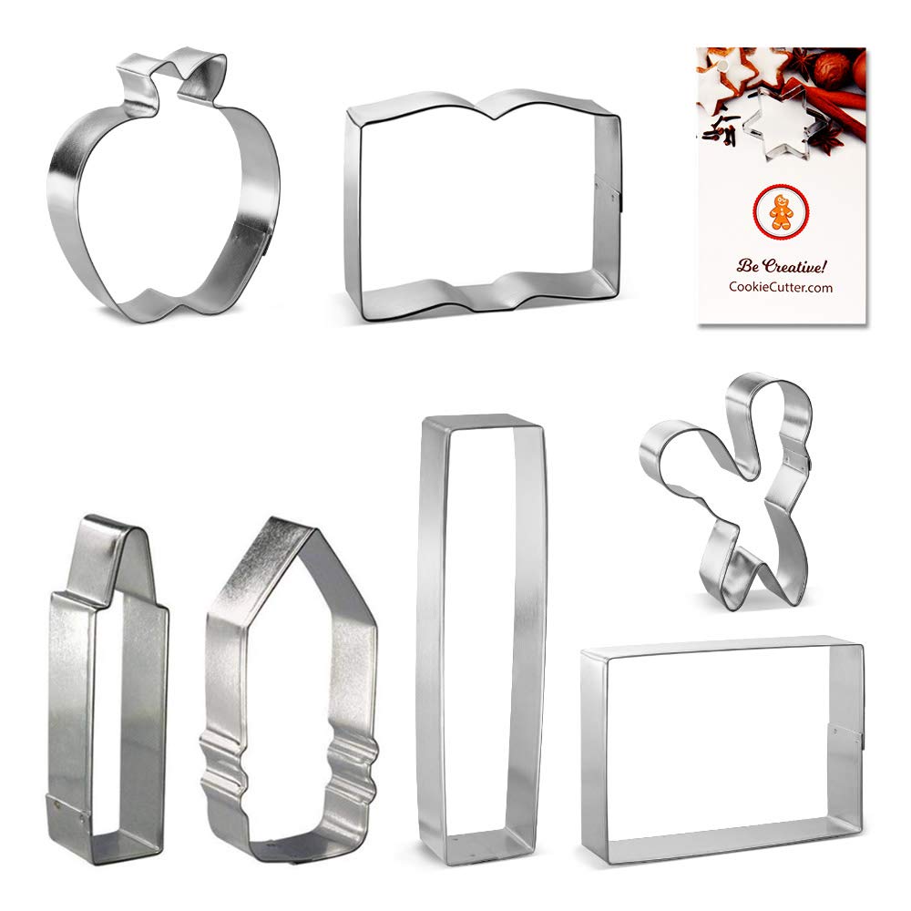 Back To School Teacher Appreciation 7 Pc Cookie Cutter Set HS0426 with Sugar Cookie Recipe Card. Foose - USA