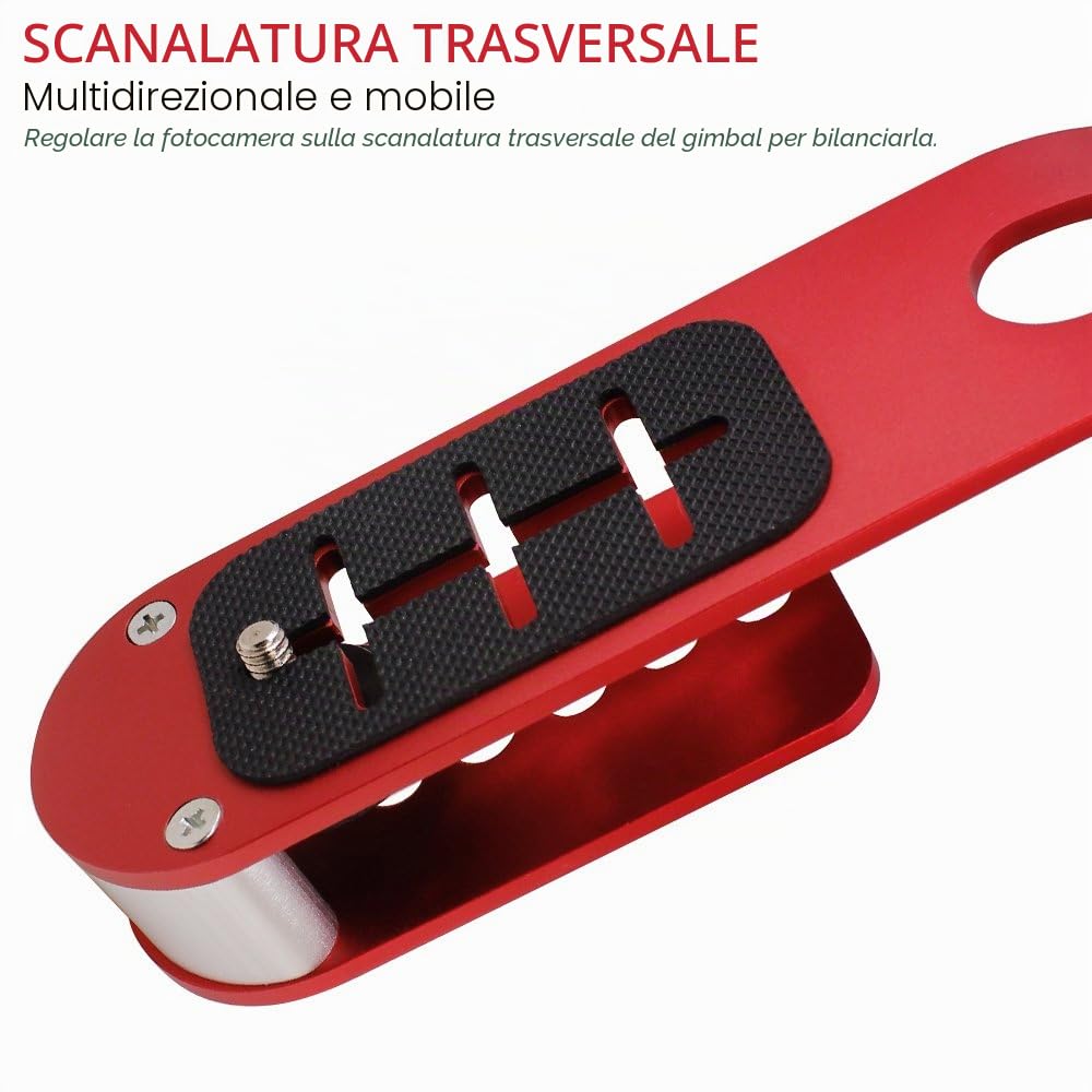AFUNTA Pro Handheld video della telecamera stabilizzatore costante, ideale per GoPro, Cannon, Nikon o qualsiasi fotocamera DSLR fino a 0.95 KG Con Smooth Pro Glide fisso Cam - Rosso + argento + nero