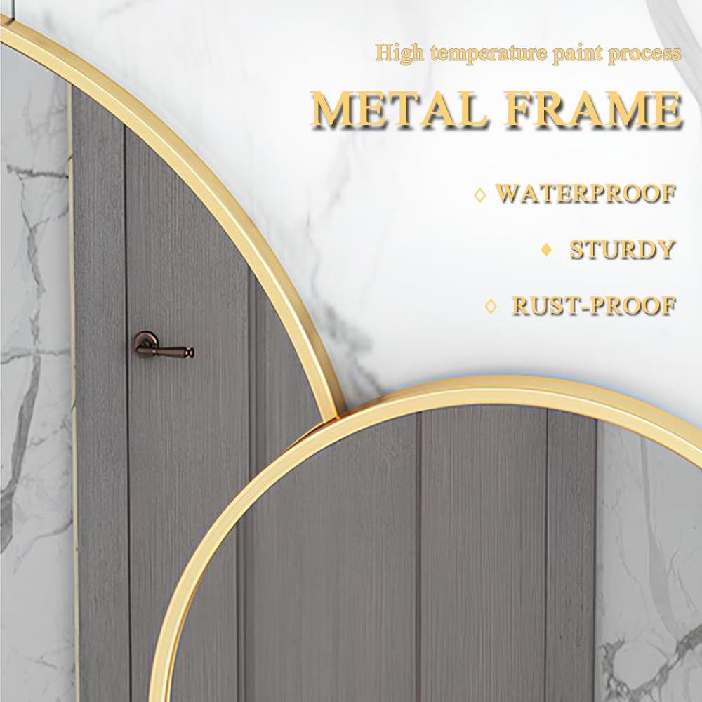 Metalowe oprawione naścienne lustro łazienkowe - duże małe kombinowane dekoracyjne lusterko do makijażu - proste okrągłe nowoczesne lustro kosmetyczne (czarne, 50 + 30 cm / 19,7 + 30 cm)