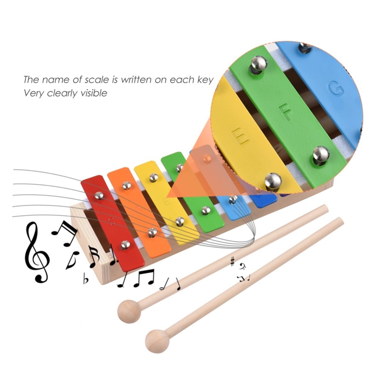 8 Keys Xylophone | Glockenspiel di dimensioni compatte colorato