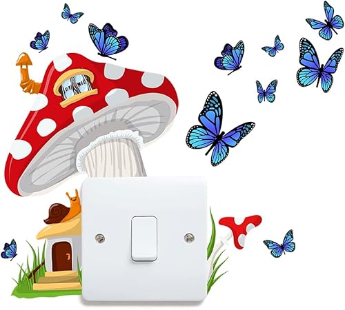 Calcomanía de pared que brilla en la oscuridad con forma de hongo grande, calcomanías luminosas de pared para casa de caracol, hierba azul,