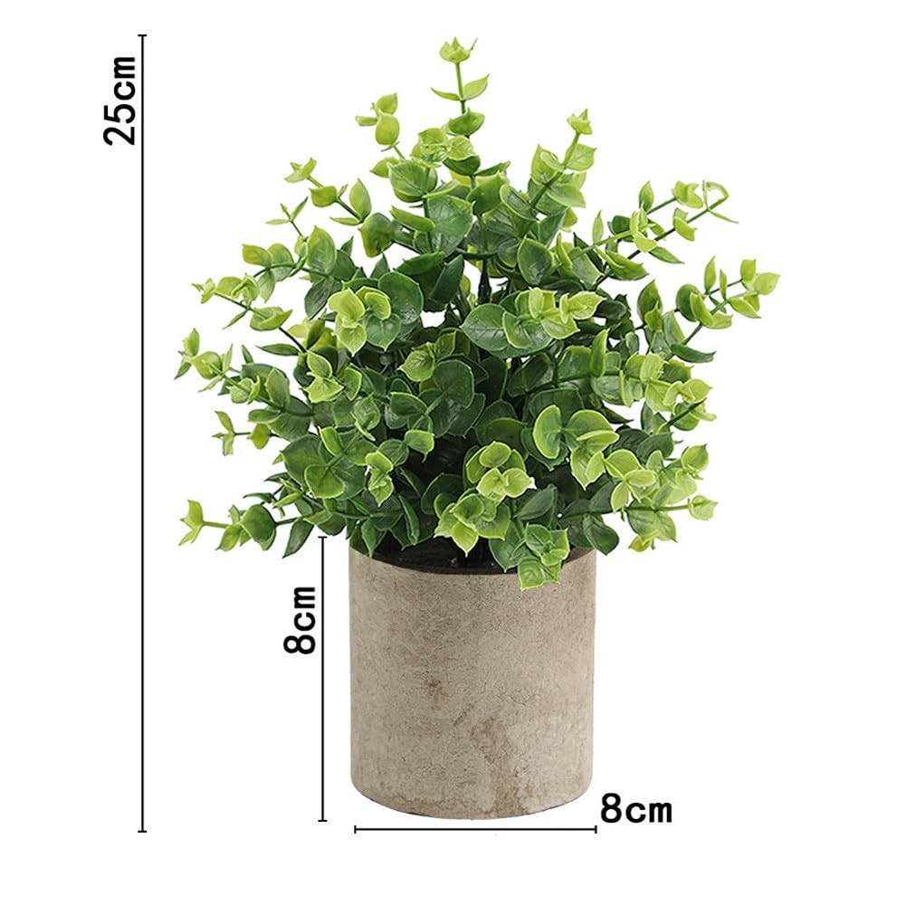 Plantas artificiales en macetas, paquete de 3 mini eucaliptos falsos para decoración de oficina en casa, decoración de escritorio de plástico
