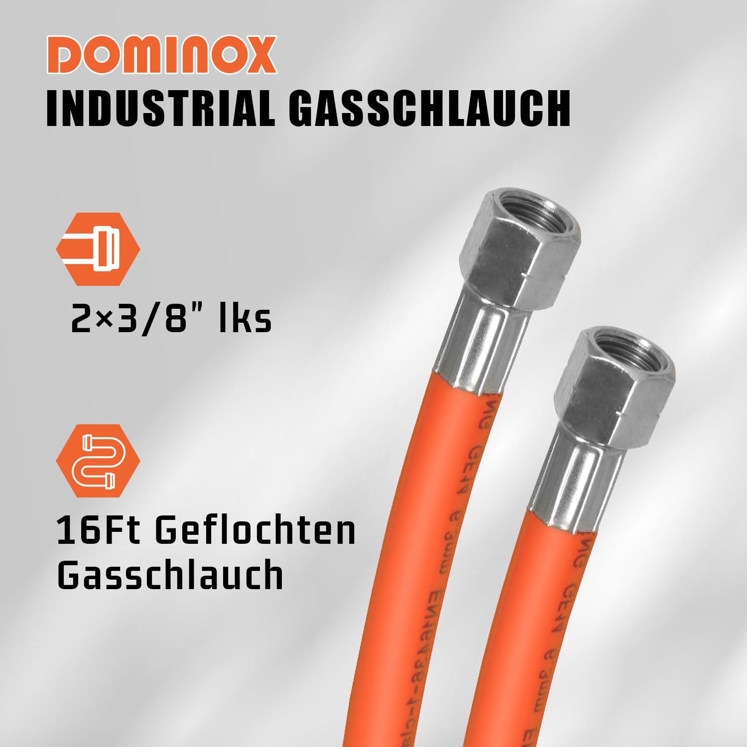 Industrial Gasschlauch 500cm mit Schelle 2×3/8" lks, Propan/Butan Gasschlauch 5m G3/8'' x G3/8'