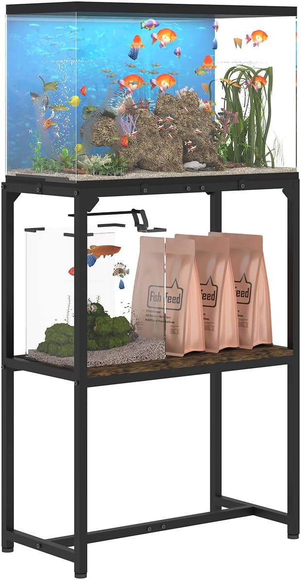 20 Gallon Fish Tank Stand, Upgraded Height Aquarium Stand Table with 2 Tiers Storage Shelf, Metal Reptile Breeder Turtle Terrarium Stand Rack for Home Office, 24" L x 12" W x 32.2" H, Black