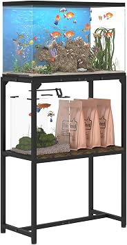 Mondazie 20 Gallon Fish Tank Stand, Upgraded Height Aquarium Stand Table with 2 Tiers Storage Shelf, Metal Reptile Breeder Turtle Terrarium Stand Rack for Home Office, 24" L x 12" W x 32.2" H, Black