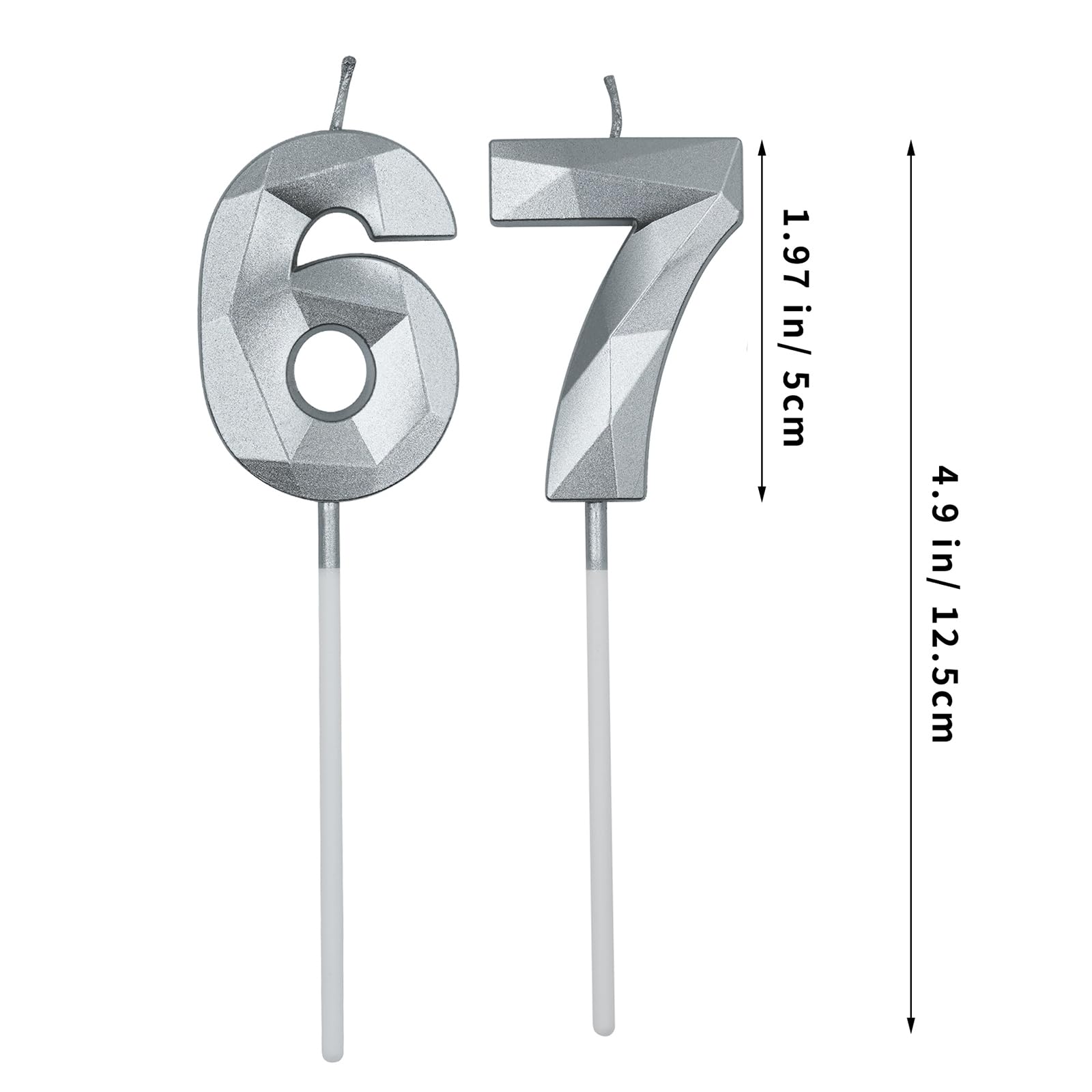 Amazon.com: 67th & 76th Birthday Candles for Cake, Silver Number