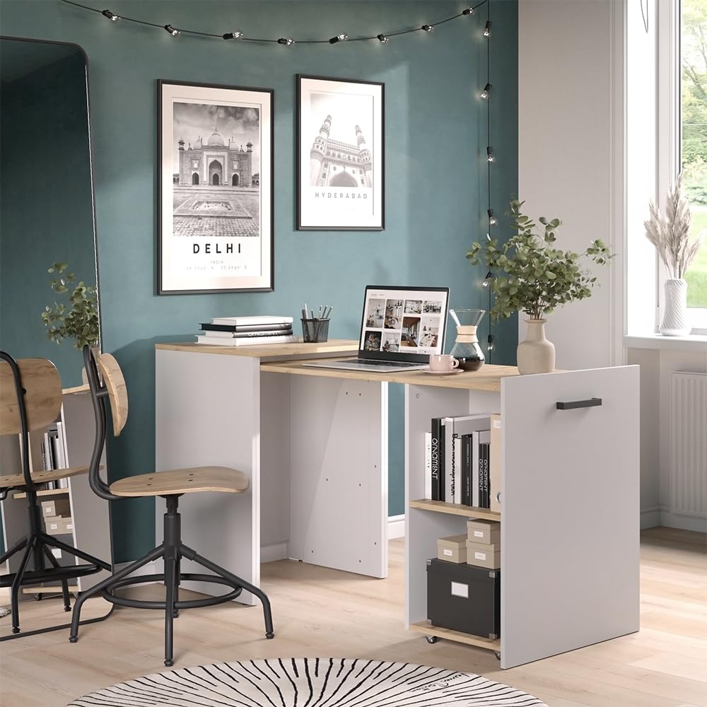 Vicco Bureau Adam, Greige/Artisan, 60x50.4cm | extensible, avec surface de rangement ouverte pour le stockage de matériel d’écriture