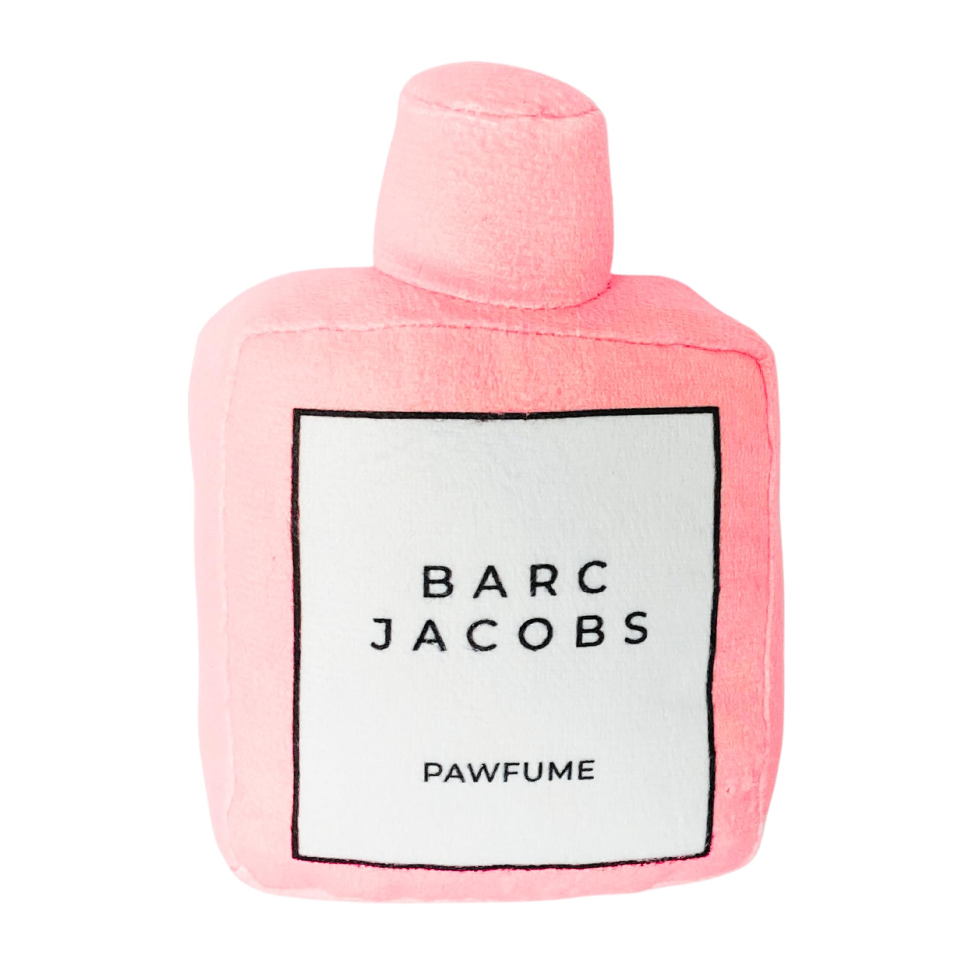 Designer-Inspired Squeaky Pet Toy – Plush Chew Toy for Dogs, Styled like Luxury Fashion Brands for Chewing, Playing - Soft Dog Toy, Dog Companion, Stylish Pet Accessory (Barc Jacobs Perfume, Pink)