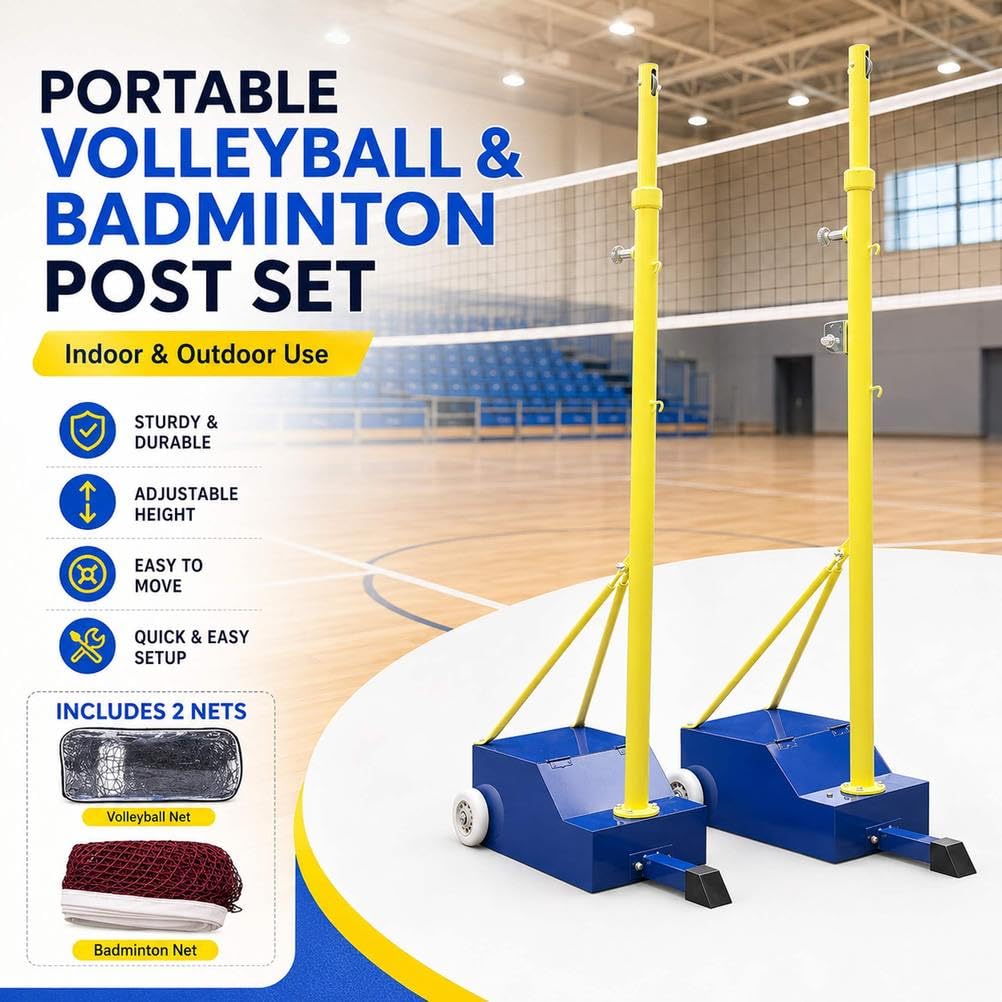 Tragbares Volleyball-Badminton-Netz-Set mit verstellbarer Höhe von 155–210 cm, robuste Basis mit Rollen, Ständer für drinnen und draußen, für Fitnessstudio, Hinterhof, Erwachsene und Jugendliche