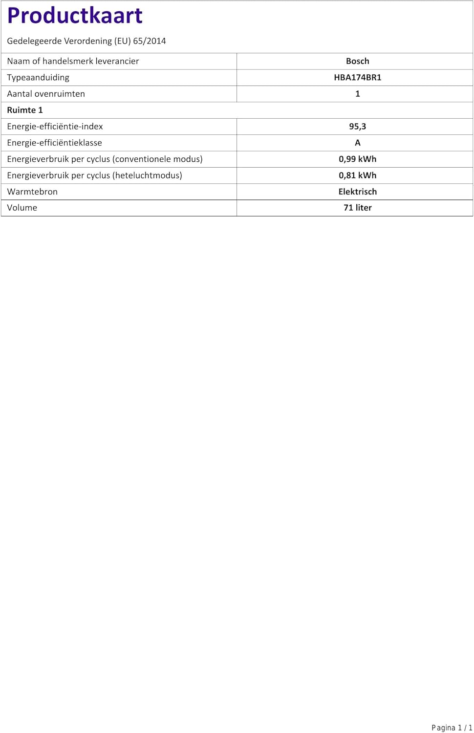 Bosch Elettrodomestici HBA174BR1 Serie 2, Forno da incasso, 60 x 60 cm, Acciaio inox [Classe di efficienza energetica A]