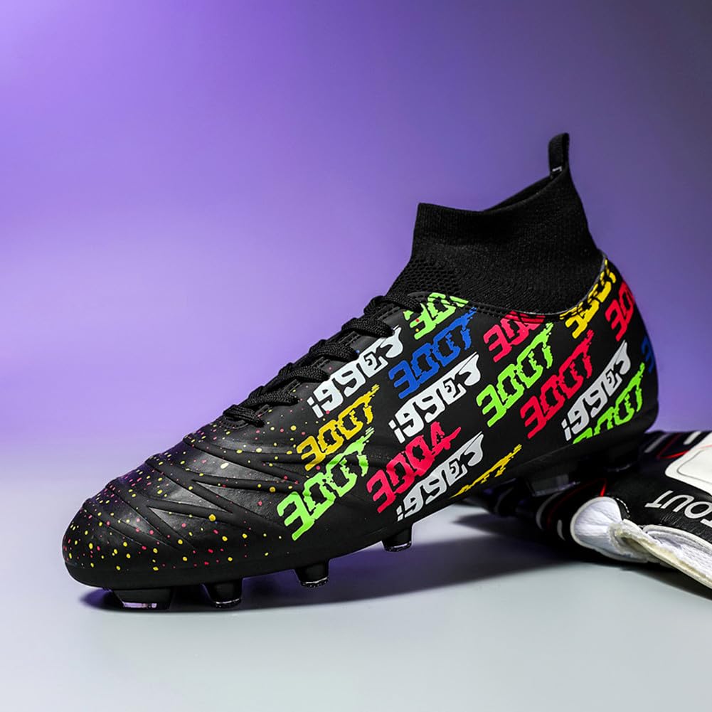 MAUGELY Men's Cleats Firm Ground Soccer Shoes Athletic Lightweight Running Outdoor Turf Comfortable Training Football Shoes Size 10/8.5 Black