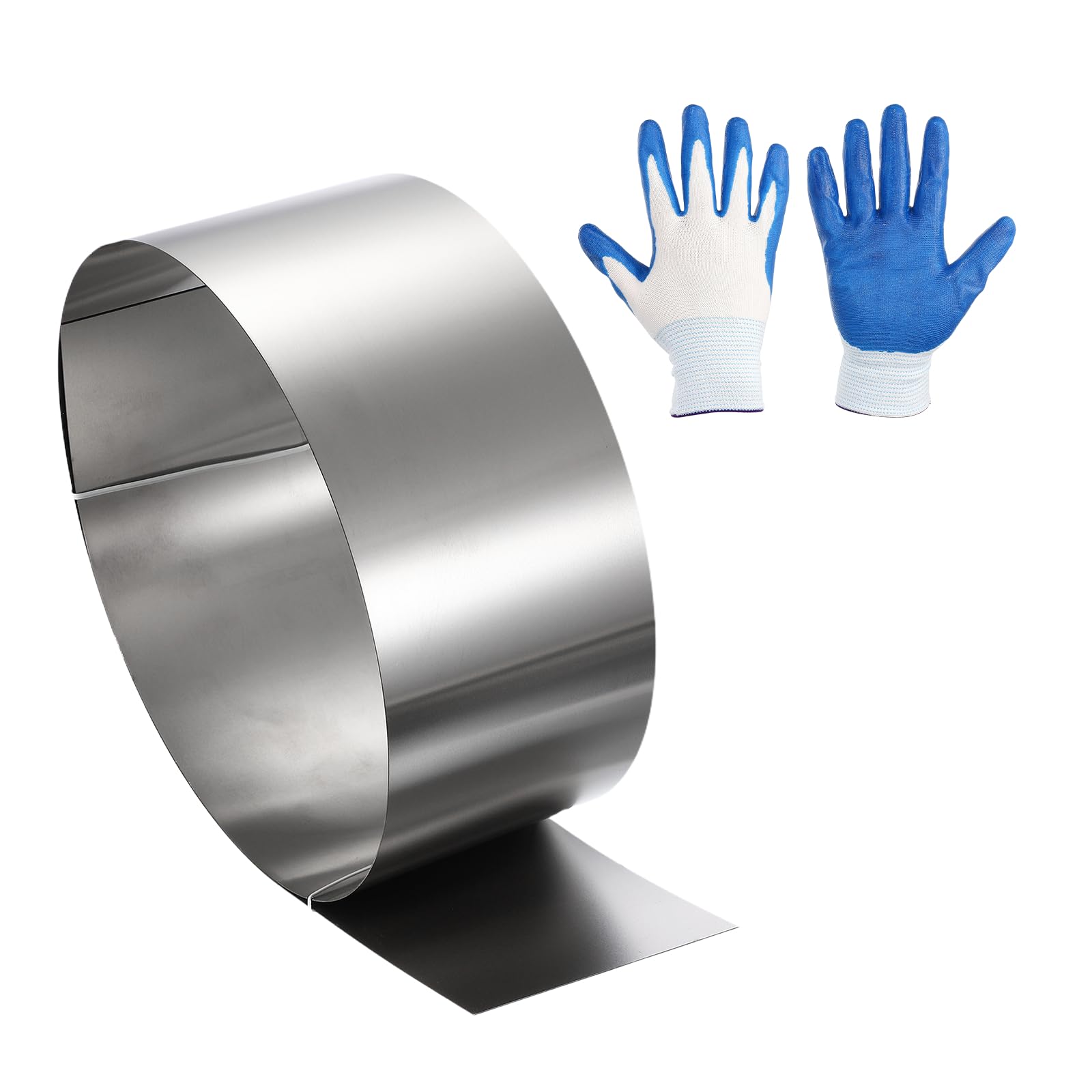 sourcing map Stainless Steel Flashing Roll, 1000mmx80mmx0.4mm Metal Roof Panels Waterproof Sheet Roll with Cut Proof Gloves for House Repair, Roof Flashing, Sealing Windows Doors