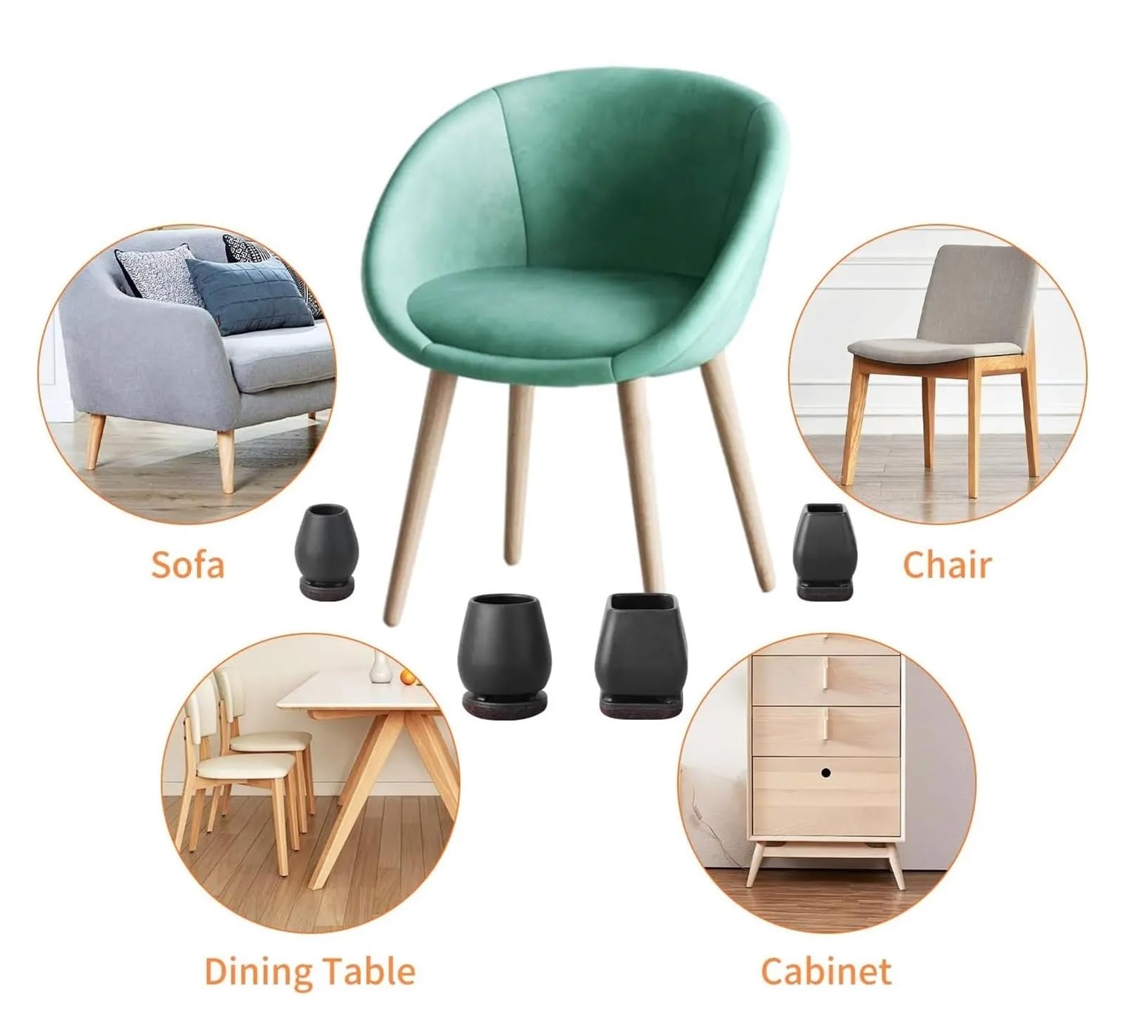 16 Protectores Negros for Patas de Silla, con Almohadillas de Fieltro Gruesas, for Proteger Patas de Mesa y Muebles, Redondos.(S(15-19mm))