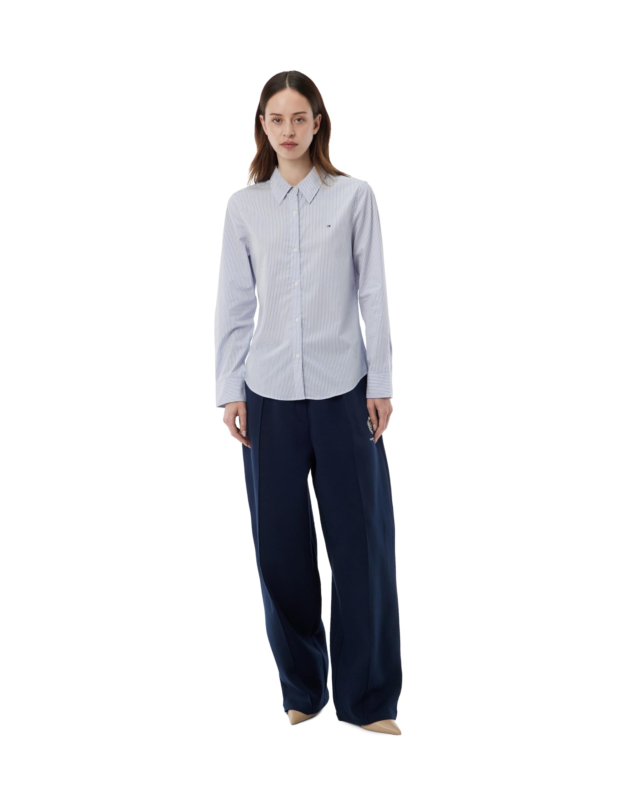 Tommy Hilfiger Women’s Regular Fit Poplin Shirt with Pointed Collar, Blue (Hugh STP/Blue), 6