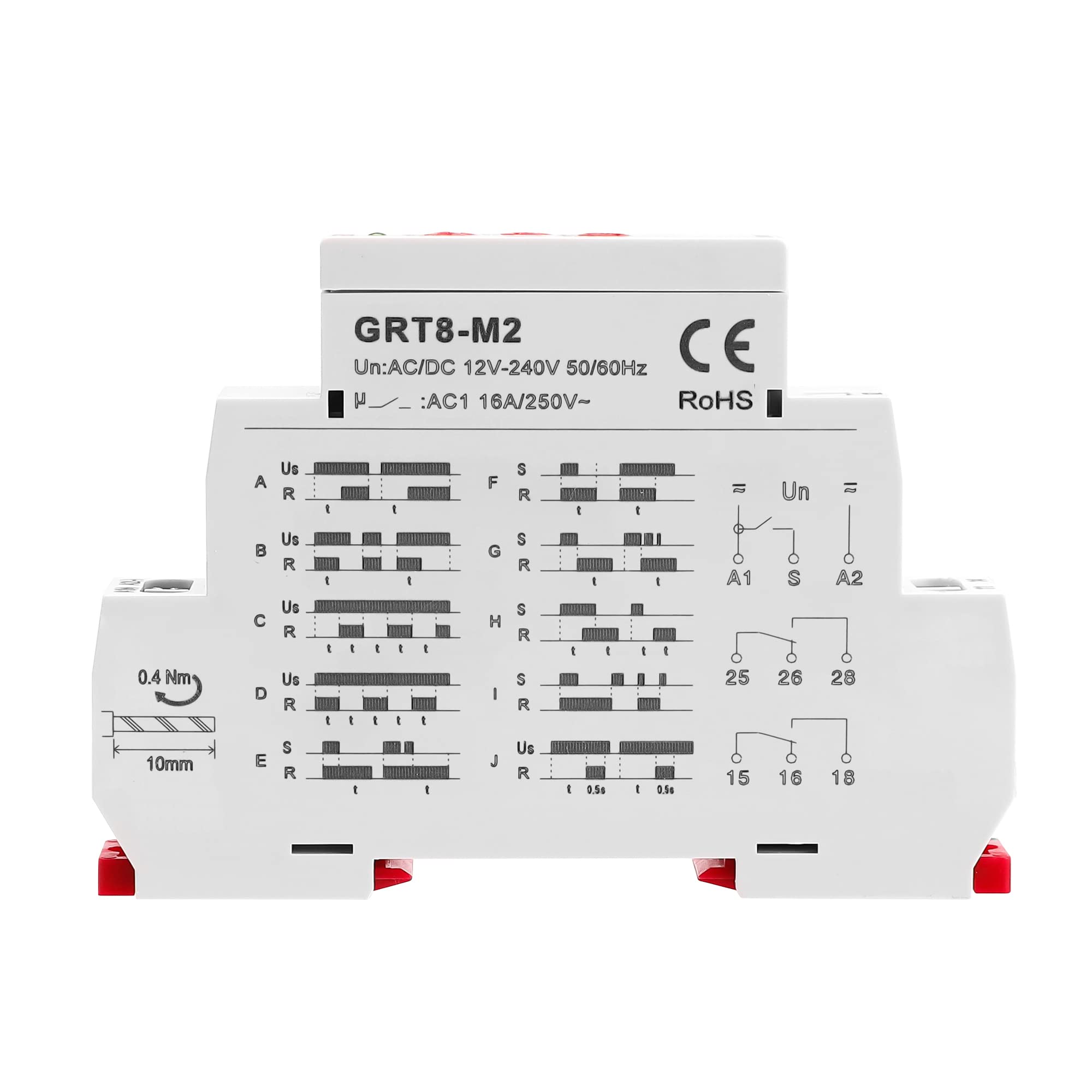 GEYA 16A Relais temporisé multifonction 10 Fonction AC/DC12V-240V 2SPDTs Relais temporisé de contrôle(GRT8-M2,AC/DC12V-240V)