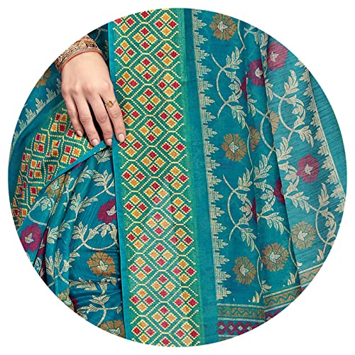 Image of MIRCHI FASHION Women's Cotton Blend Kalamkari Printed Saree with Blouse Piece