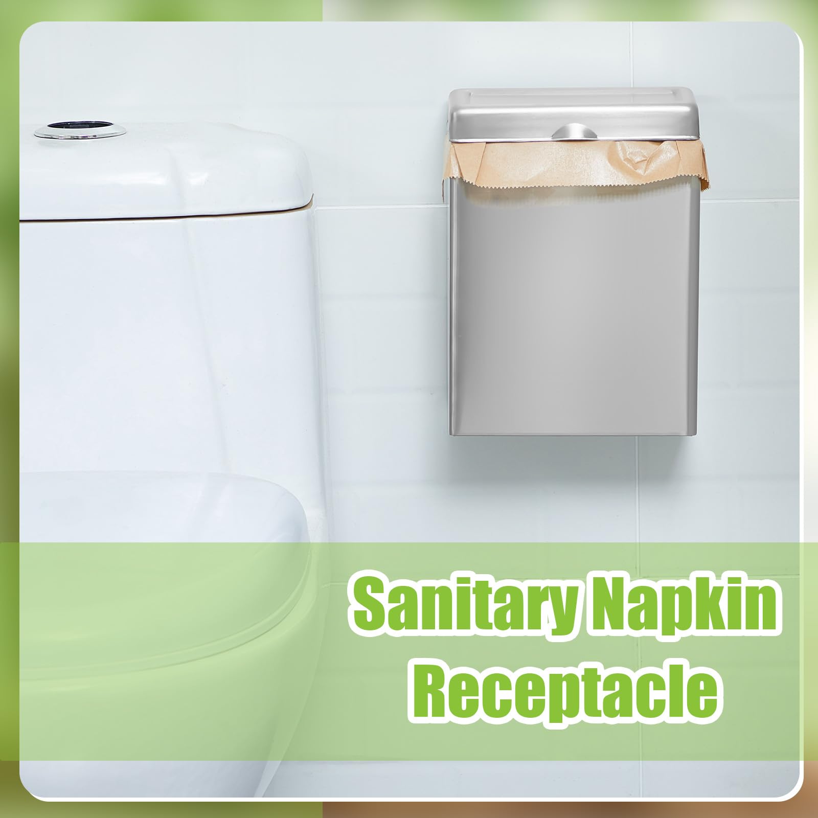 Tioncy Receptáculo de servilletas sanitarias con 100 bolsas de forro de higiene femenina, soporte de tampón montado en la pared para baño, bolsas de eliminación de servilletas sanitarias, contenedor