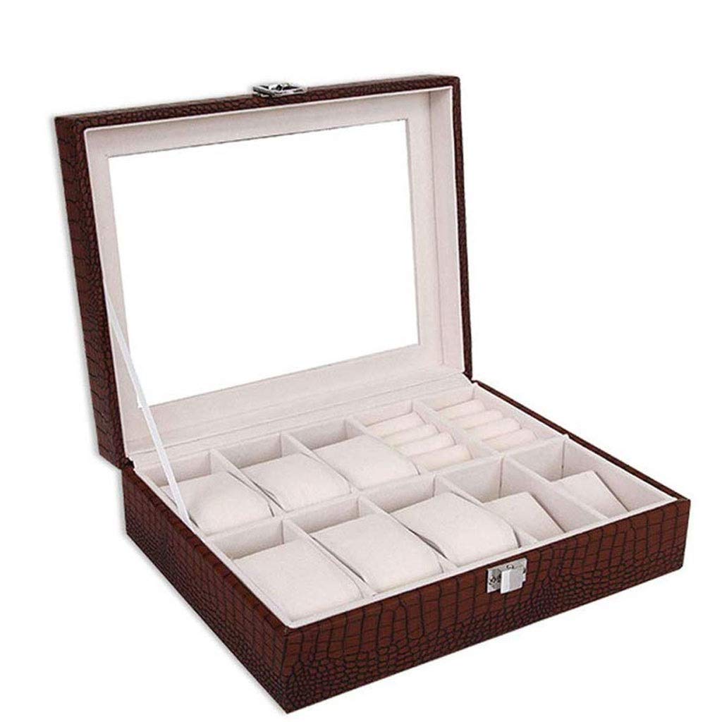 Uhrenbox-Organizer aus Leder – Uhrenvitrinen mit gerahmtem Glasdeckel, Elegante Kontrastnähte, robust und elegant