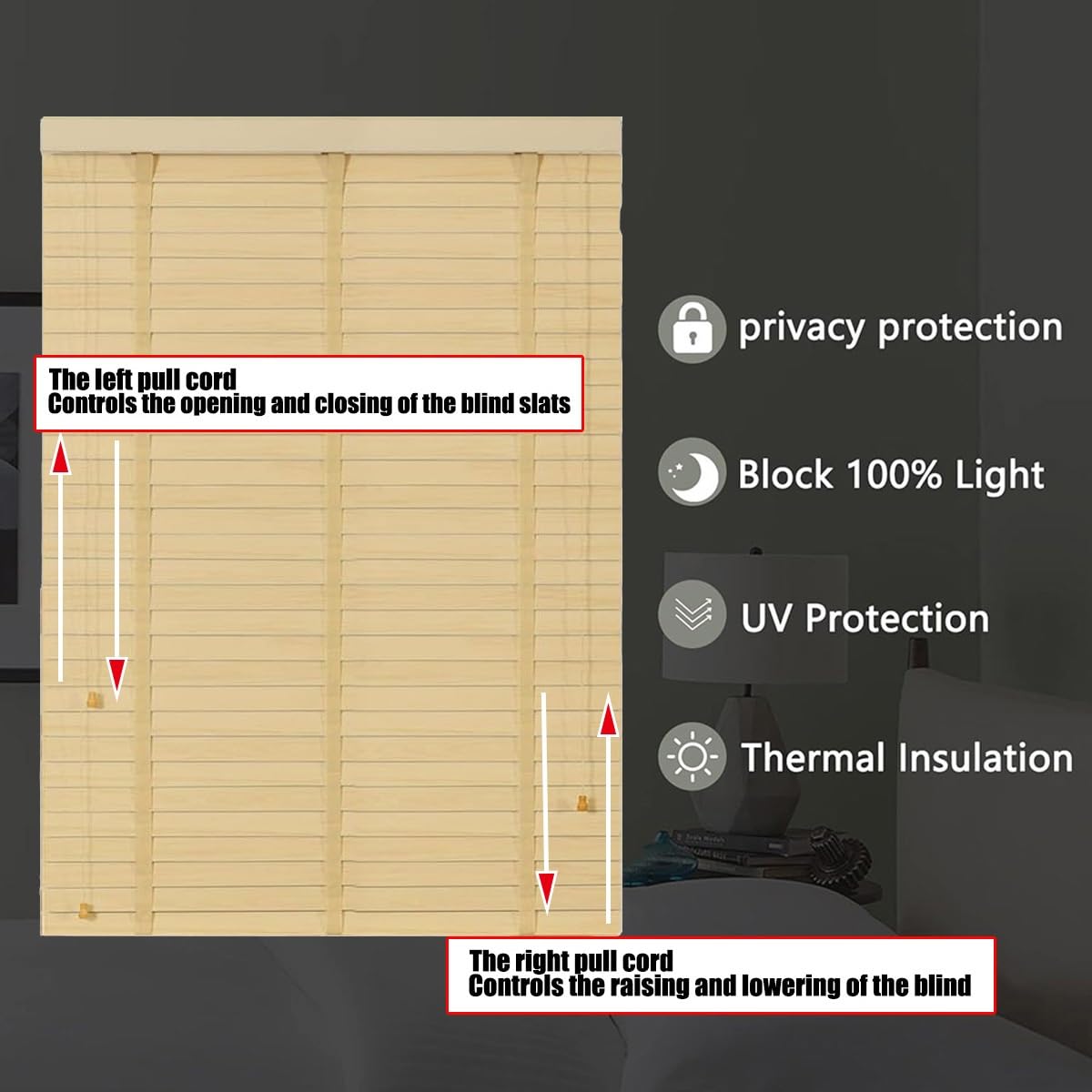 Tenda veneziana in legno per doghe da 5 cm, oscurante orizzontale, per camera da letto, patio, ufficio, cucina, larghezza 45-150 cm (45 x 213 cm)