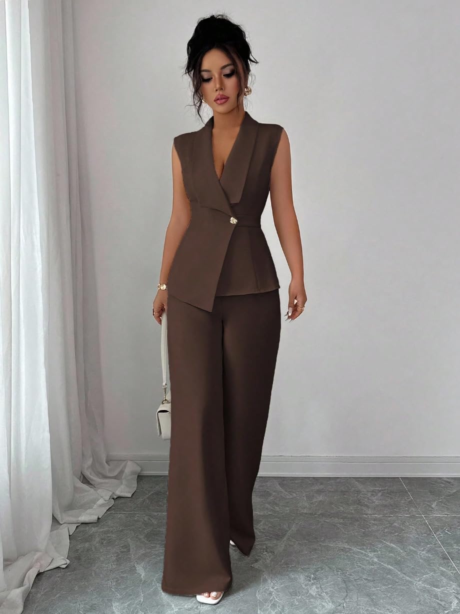 Ensemble Femme Chic Et Elegant Ensemble Deux Pièces Pour Femme Tailleur-Pantalon Deux Pièces Élégant Et Décontracté Idéal Pour Le Travail Ou Le Bureau Parfait Pour Une Invitée À Un Mariage