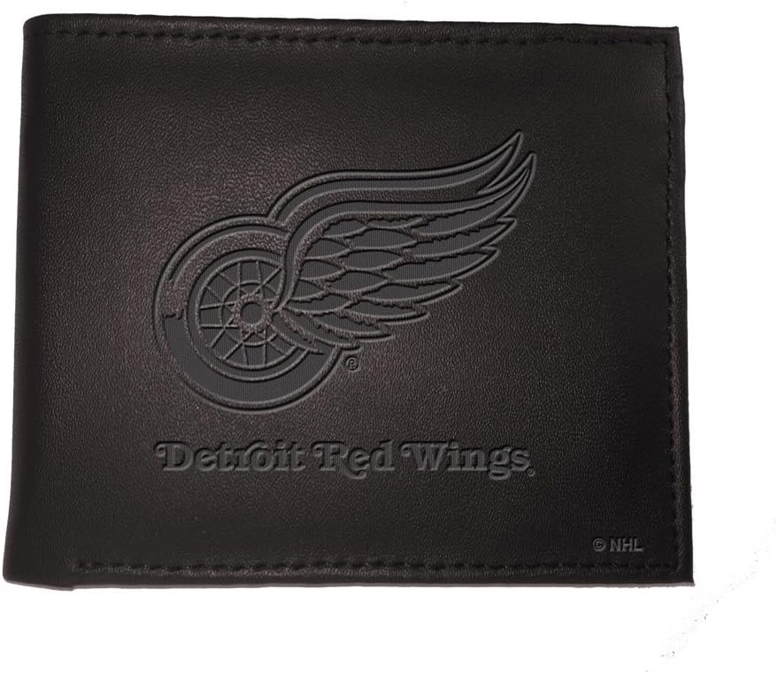 Team Sports America NHL Detroit Red Wings Black Wallet | Bi-Fold | Officially Licensed Stamped Logo | Made of Leather | Money and Card Organizer | Gift Box Included