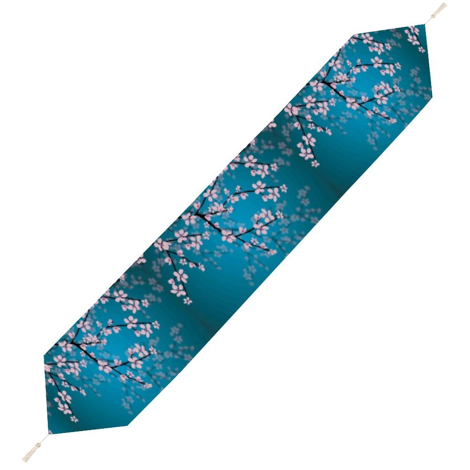 JZemdybill 229*33cm Table Runner with Tassel, Spring Japanese Cherry Blossoms Table Runner, Table Decoration for Kitchen, Party, Restaurant