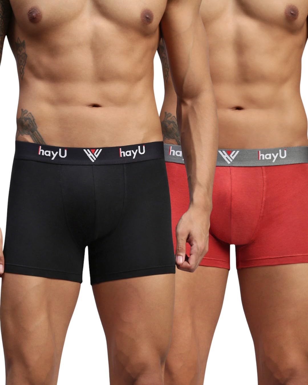 hayu 2PC Pack of Phantom Black & Earthy RED Men Cotton Stretch Trunks-picture-24