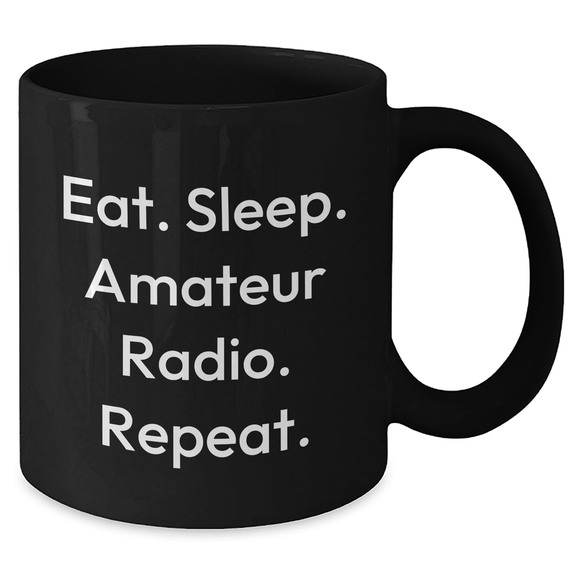Amateur Radio Enthusiast Funny Gifts from Significant Other for Valentine's - Eat Sleep Amateur Radio Repeat Inspirational Ceramic Black Coffee Mug
