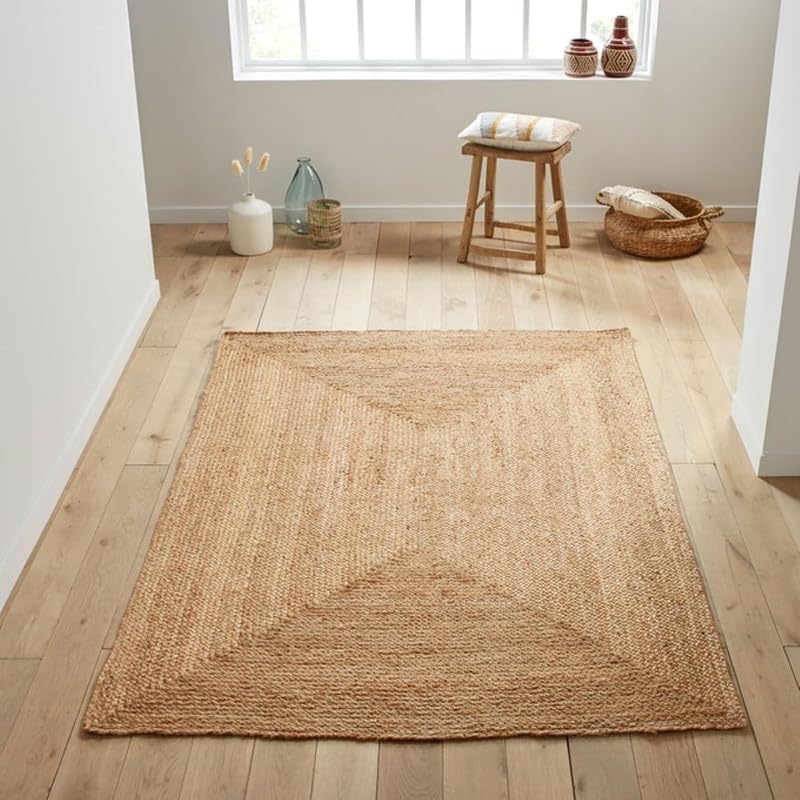 Image of F R Creation Jute Reversible Braided Natural & Handwoven Jute Carpet, Carpet for Living Room Braided Rug, Offices Carpet, Guest Room Size (3X6 Feet Natural Beige)