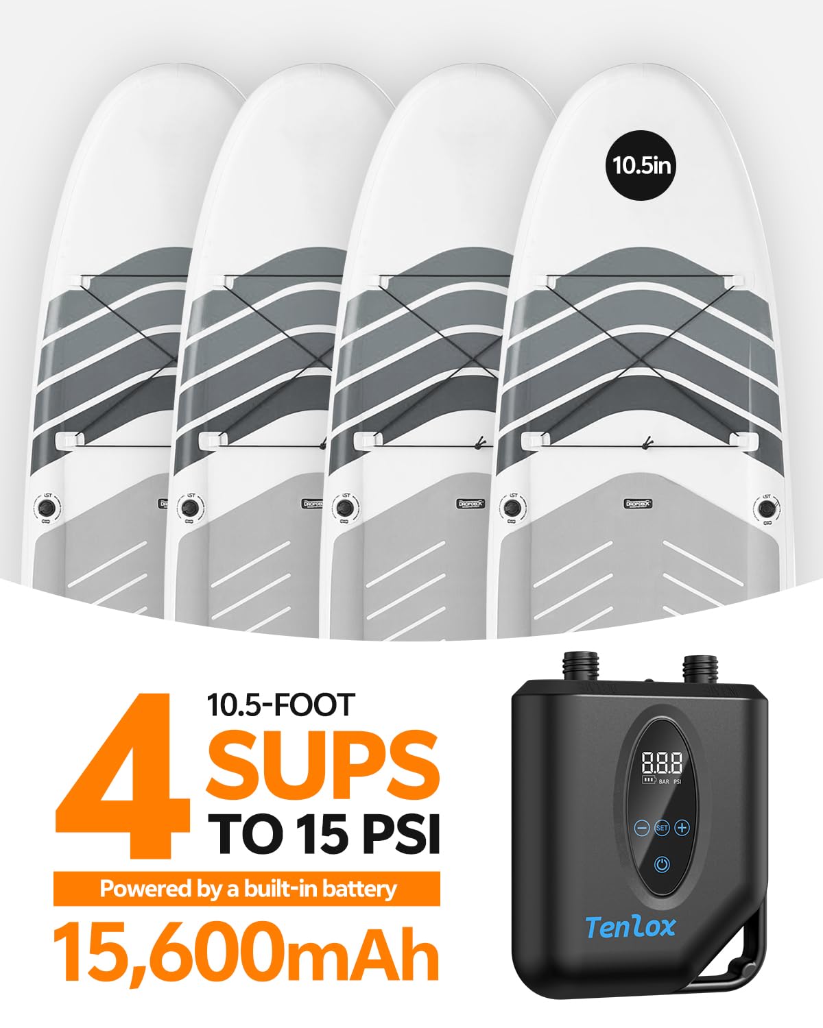 tenlox Electric Paddle Board Pump, 20 PSI Sup Pump, Portable Paddle Board Inflator, Air Pump for Sup, Inflatable Kayak Pump with 15600mAh Battery