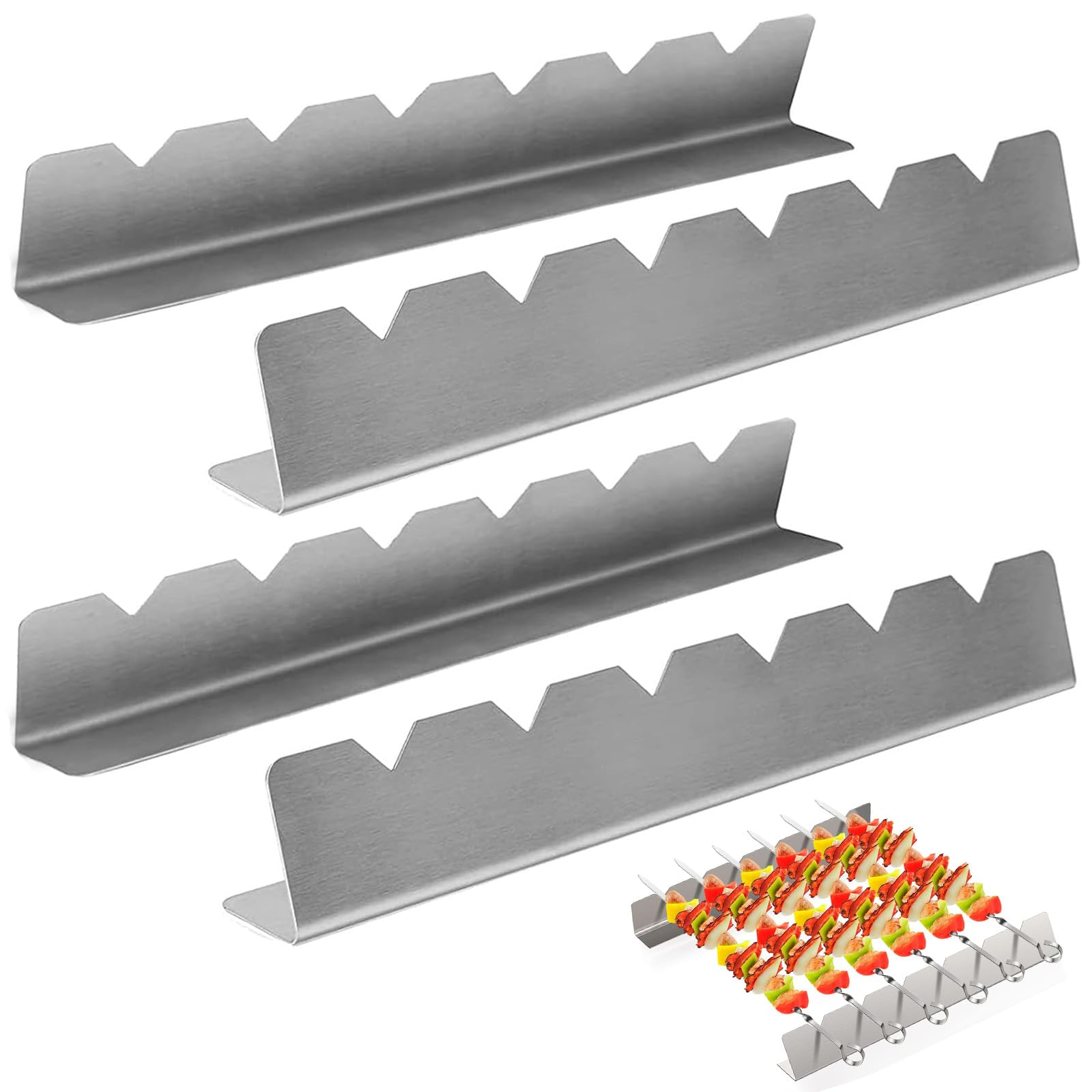 4 pezzi Supporto per Spiedini per Barbecue, Supporto per Barbecue per 6 Spiedini, Spiedini Acciaio Inox, Griglia Spiedini Rack, Accessori per Spiedi di Carne per Barbecue, per Spiedini per Esterni