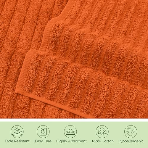 Image of Elegant Comfort 100% Turkish Cotton Corduroy Ribbed Luxury Soft 2 Pack Bath Towels 27 x 54 Inch - Ultra Plush, Absorbent, Quick Dry, Hotel Spa Quality Towels for Bathroom Essentials, Orange